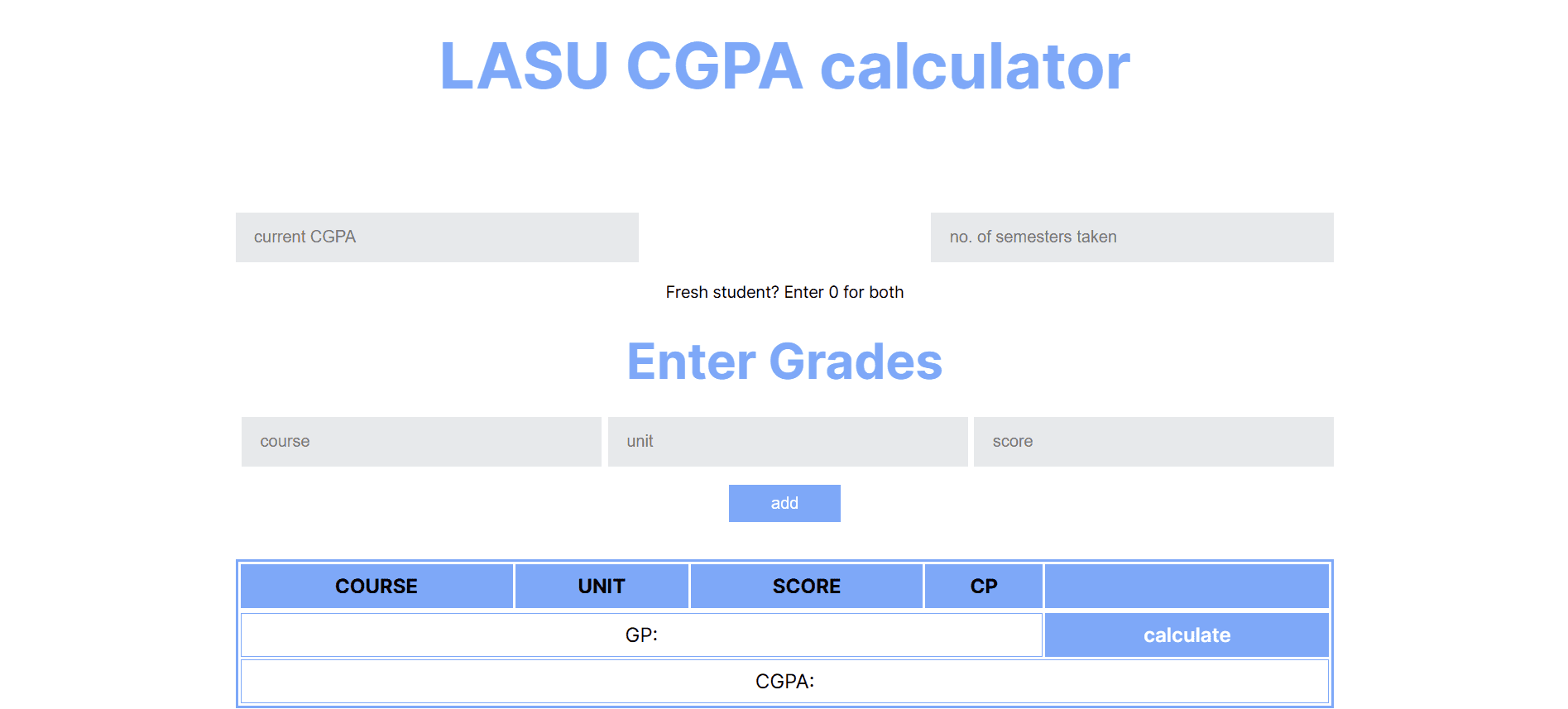 Lasu CGPA Calculator Screenshot